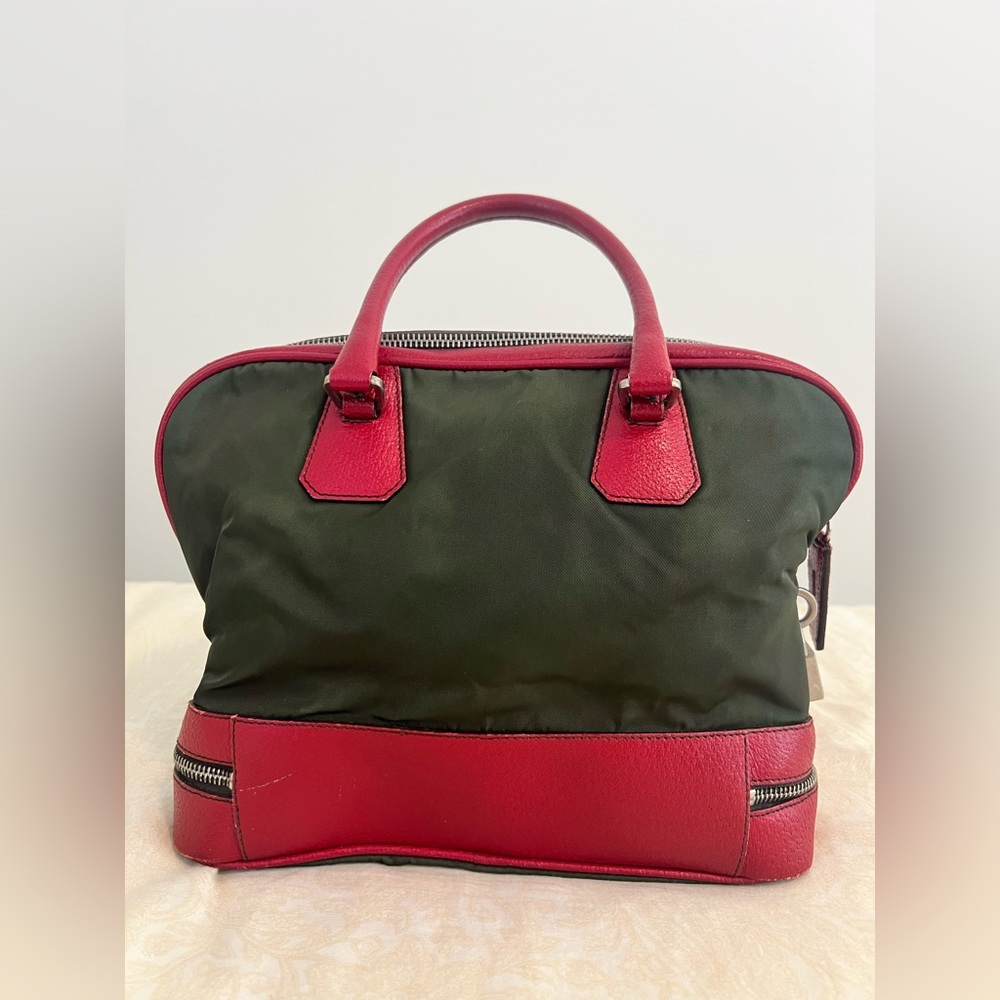 Vintage Prada Green and Red Nylon Top-Handle Satchel - Picture 2 of 15